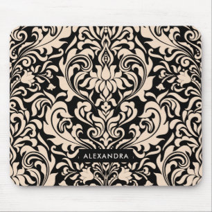 Rosa Damast auf Schwarz Mousepad
