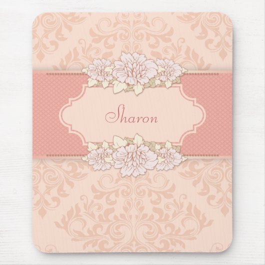 Rosa Damast Blumenmauspad Mousepad (Vorne)
