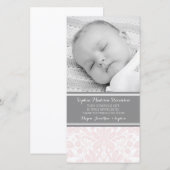 Rosa Damast danken Ihnen Baby-Duschen-Foto-Karten Dankeskarte (Vorne/Hinten)