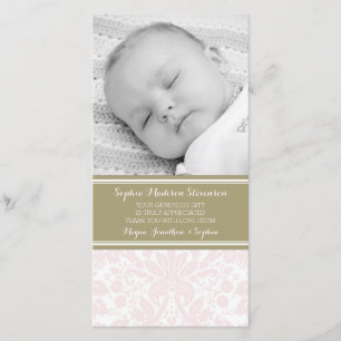 Rosa Damast danken Ihnen Baby-Duschen-Foto-Karten Dankeskarte