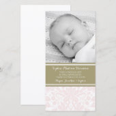 Rosa Damast danken Ihnen Baby-Duschen-Foto-Karten Dankeskarte (Vorne/Hinten)