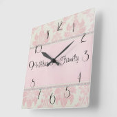 Rosa Damast-Diamanten Quadratische Wanduhr (Winkel)