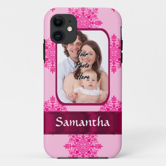 Rosa Damast-Fotoschablone Case-Mate iPhone Hülle (Rückseite)