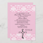 Rosa Damast-Mädchen-Kommunions-Einladung Einladung (Vorne/Hinten)