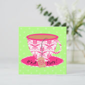 Rosa Damast mit grüner Einladung (Stehend Vorderseite)