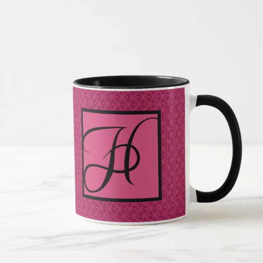 Rosa Damast-Monogramm H Tasse (Rechts)