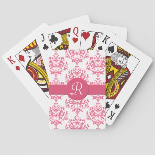 Rosa Damast-Monogramm-Spielkarten Spielkarten (Rückseite)