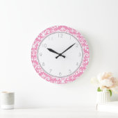 Rosa Damast-Muster Große Wanduhr (Zuhause)