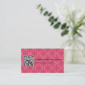 Rosa Damast QR CODE Visitenkarten Visitenkarte (Stehend Vorderseite)