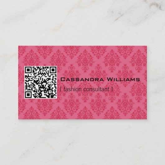 Rosa Damast QR CODE Visitenkarten Visitenkarte (Vorderseite)