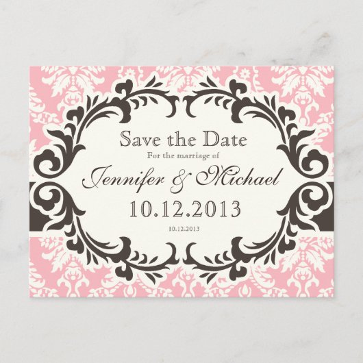 Rosa Damast Save-the-Date-Postkarte Ankündigungspostkarte (Vorderseite)