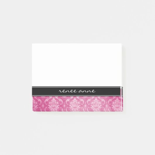 Rosa Damast-Schwarzes personalisierte Posten-it® Post-it Klebezettel (Vorderseite)