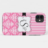 Rosa Damast Stripes personalisiertes Monogramm Case-Mate iPhone Hülle (Rückseite (Horizontal))