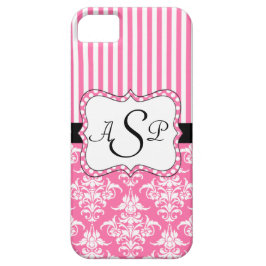 Rosa Damast Stripes personalisiertes Monogramm Case-Mate iPhone Hülle
