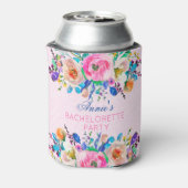 rosa Damast und farbenfrohe Bouquet - Bachelorette Dosenkühler (Kanne Rückseite)