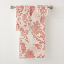 Rosa Damast-Wasserfarben-Blumen-Vintage-Muster Badhandtuch Set