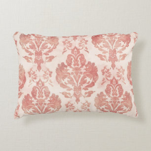Rosa Damast-Wasserfarben-Blumen-Vintage-Muster Dekokissen