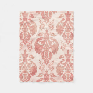 Rosa Damast-Wasserfarben-Blumen-Vintage-Muster Fleecedecke