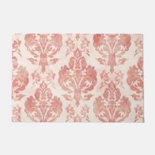 Rosa Damast-Wasserfarben-Blumen-Vintage-Muster Fußmatte