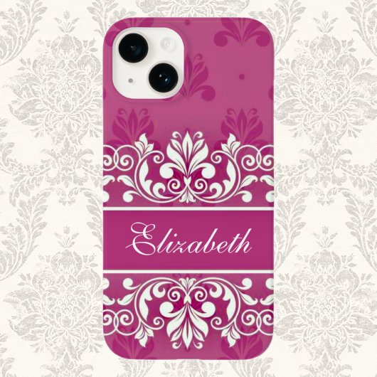 Rosa Damast-Wirbel-Name Case-Mate iPhone Hülle