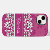 Rosa Damast-Wirbel-Name Case-Mate iPhone Hülle (Rückseite (Horizontal))