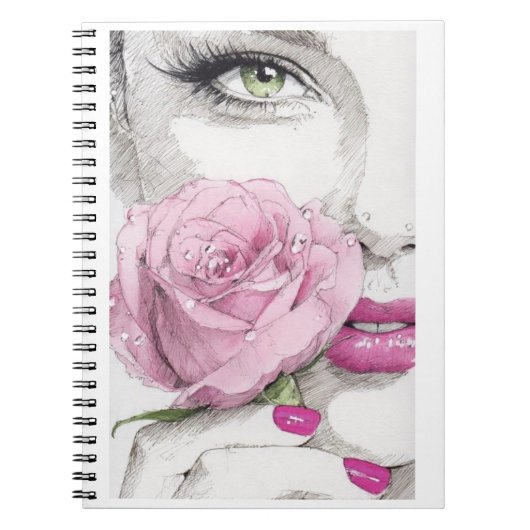 Rosa Dame mit rosa Rosennotizbuch Notizblock (Vorderseite)