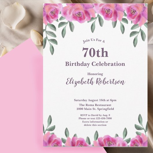 Rosa Damen 70. Geburtstag Einladung