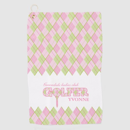 Rosa Damen Golfer Raute personalisiert Handtuch (Vorderseite)