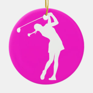 Rosa Damen-Golfer Silhouette Ornament w/Name