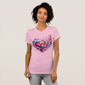 Rosa Damen T - Shirt mit Herzen. (Vorne ganz)