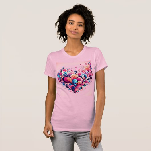 Rosa Damen T - Shirt mit Herzen. (Vorne ganz)