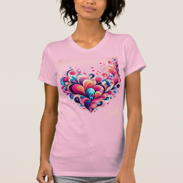 Rosa Damen T - Shirt mit Herzen.