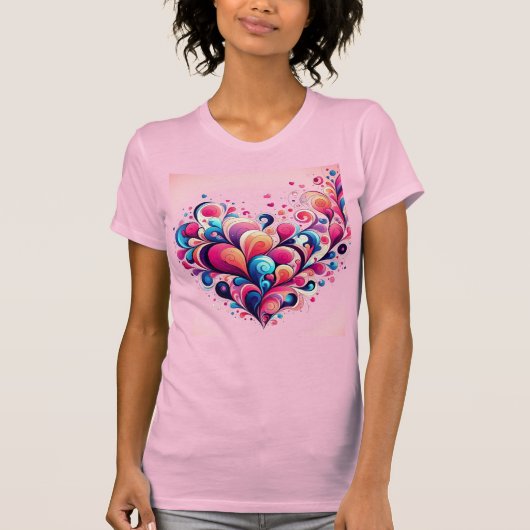 Rosa Damen T - Shirt mit Herzen. (Vorderseite)