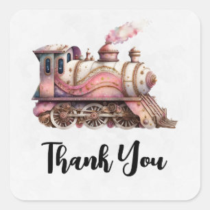Rosa Dampflokomotive im Vintage-Steampunk-Stil Dan Quadratischer Aufkleber