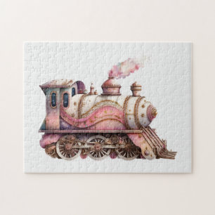 Rosa Dampflokomotive im Vintage-Steampunk-Stil Puzzle