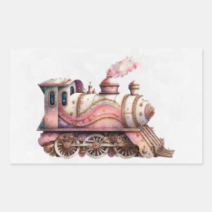 Rosa Dampflokomotive im Vintage-Steampunk-Stil Rechteckiger Aufkleber