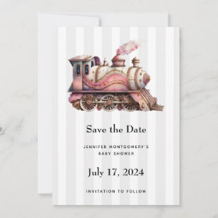 Rosa Dampflokomotive im Vintage-Steampunk-Stil Save The Date
