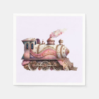 Rosa Dampflokomotive im Vintage-Steampunk-Stil Serviette