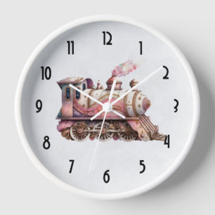 Rosa Dampflokomotive im Vintage-Steampunk-Stil Uhr
