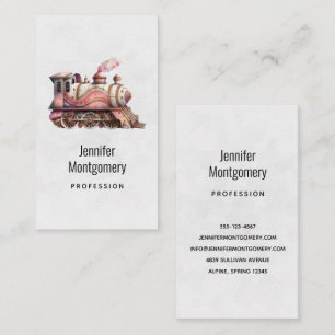 Rosa Dampflokomotive im Vintage-Steampunk-Stil Visitenkarte