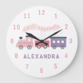Rosa Dampfzug Kinder Kinderzimmer Uhr (Vorderseite)