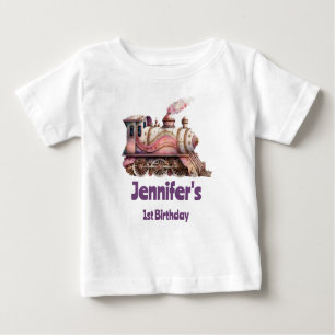 Rosa Dampfzug Vintag 1. Geburtstag Baby T-shirt