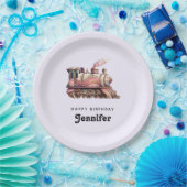 Rosa Dampfzug Vintag Geburtstag Pappteller (Party)