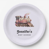 Rosa Dampfzug Vintage Babydusche Pappteller (Vorderseite)