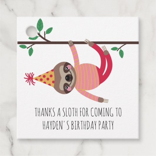 Rosa dank des Sloth Kindergeburtstag Party Geschenkanhänger (Vorderseite)