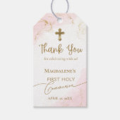 Rosa Danke, dass ihr Gold Cross Girl First Communa Geschenkanhänger (Vorderseite)