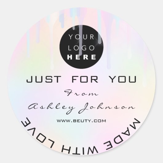 Rosa Dankeschön Logo-Holograph Made Pastels Tropfe Runder Aufkleber (Vorderseite)