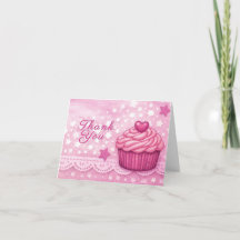 Rosa Dankeskarten - Feier-Cupcake-Thema