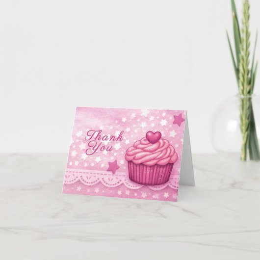 Rosa Dankeskarten - Feier-Cupcake-Thema Dankeskarte (Vorderseite)