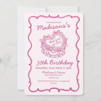 Rosa das Mädchen Retro Herz Coquette Kuchen Geburt Einladung